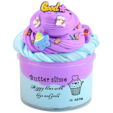 Two-Toned Scented Slime,5.5 Oz.Smooth Slime,Grape Scented,2 Fun Slime Charms Add Ins,Pre-Made Slime For Kids,Great 6 Year Old To