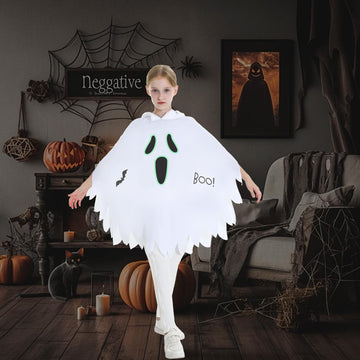 Clothand Ghost Costume Kids Scary Ghost Costume White Ghost Boo Toddler Ghost Halloween Costume Glow In Dark Cloak Hooded Poncho