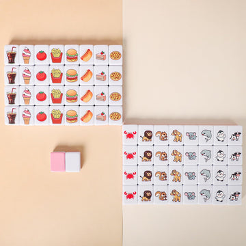 Gracias 2 Players Mahjong Block Set, Mahjong Tile Game With 66 Premium Pink Tiles(30Mm) Animal And Food Pattern, Portable Mahjon