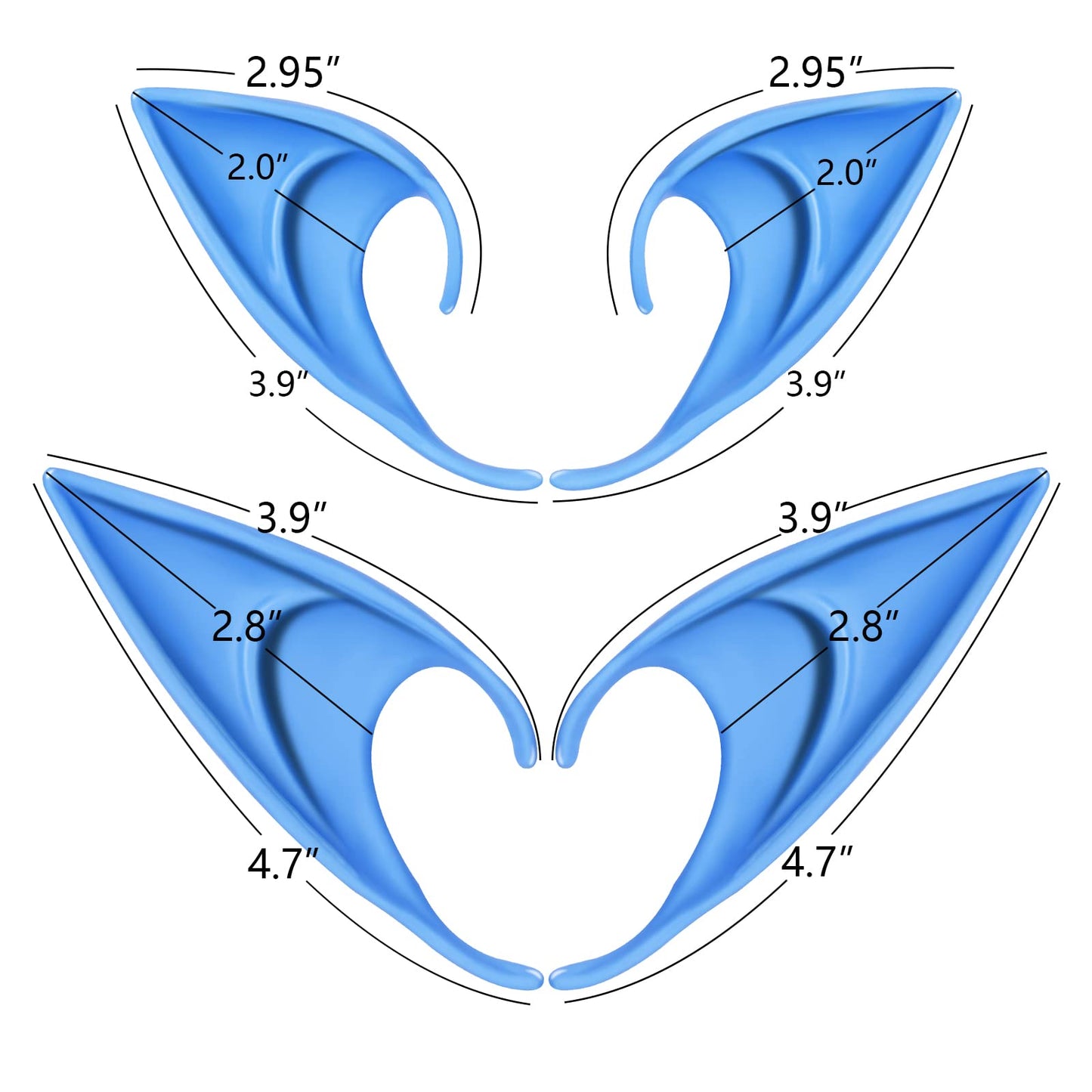 FRESHME Cosplay Accessories Soft Fairy Ears - 2 Pairs Blue Elf Ears Costume Makeup Renaissance Cosplay Dress Up Halloween Access
