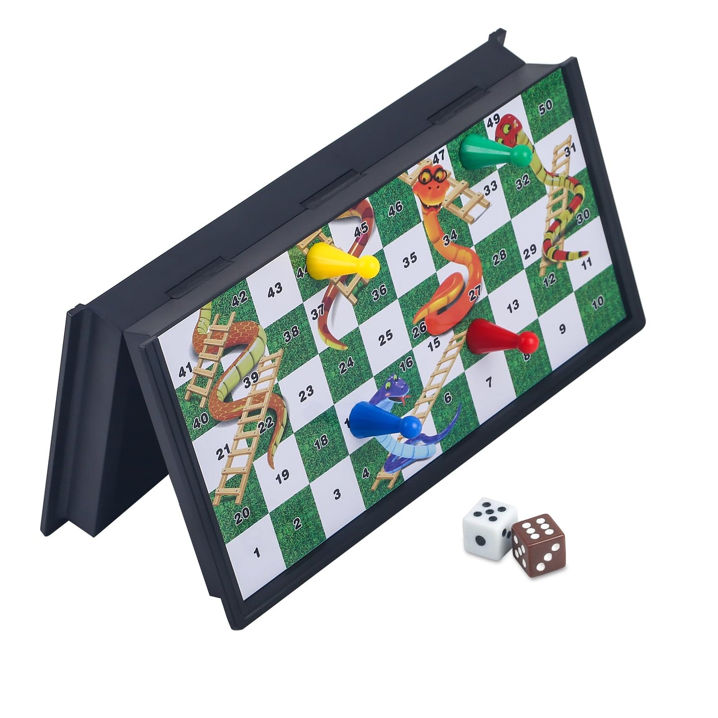 Kokosun Mini Snakes And Ladders Board Game Set, Magnetic Folding Travel Board Game, Family Fun Toys/Gift For Kids (Mini Right Angled Style)