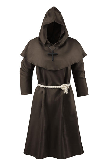 KNELOR Kids Monk Friar Hooded Robe Priest Robe Cloak Halloween Cosplay Costume for Boys and Girls