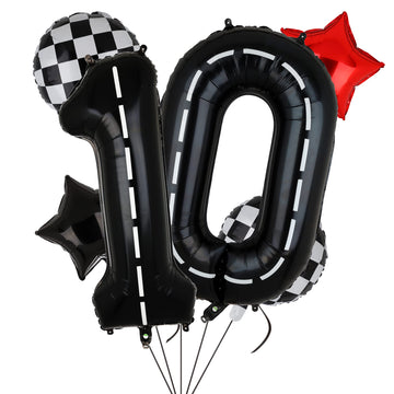 Race Car Birthday Balloons 40 Inch Racetrack Number Balloon 10 Black Boys 10St Birthday Race Car Theme Party Decor Supplies 6 Pc
