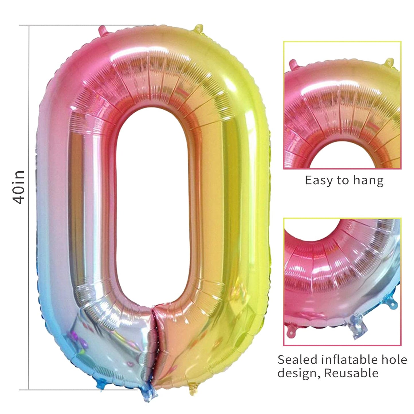 Smlpuame 40 Inch Number Balloons 0-9 Rainbow Gradient Large Number 9 Balloons, Digital Balloons For Birthday Party Celebration D