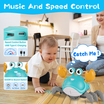 Crawling Crab Baby Toys 3.0, Upgraded Tummy Time Baby Toys 6-12 12-18 Month Toddler Valentines Day Gifts, Walking Dancing Crab W