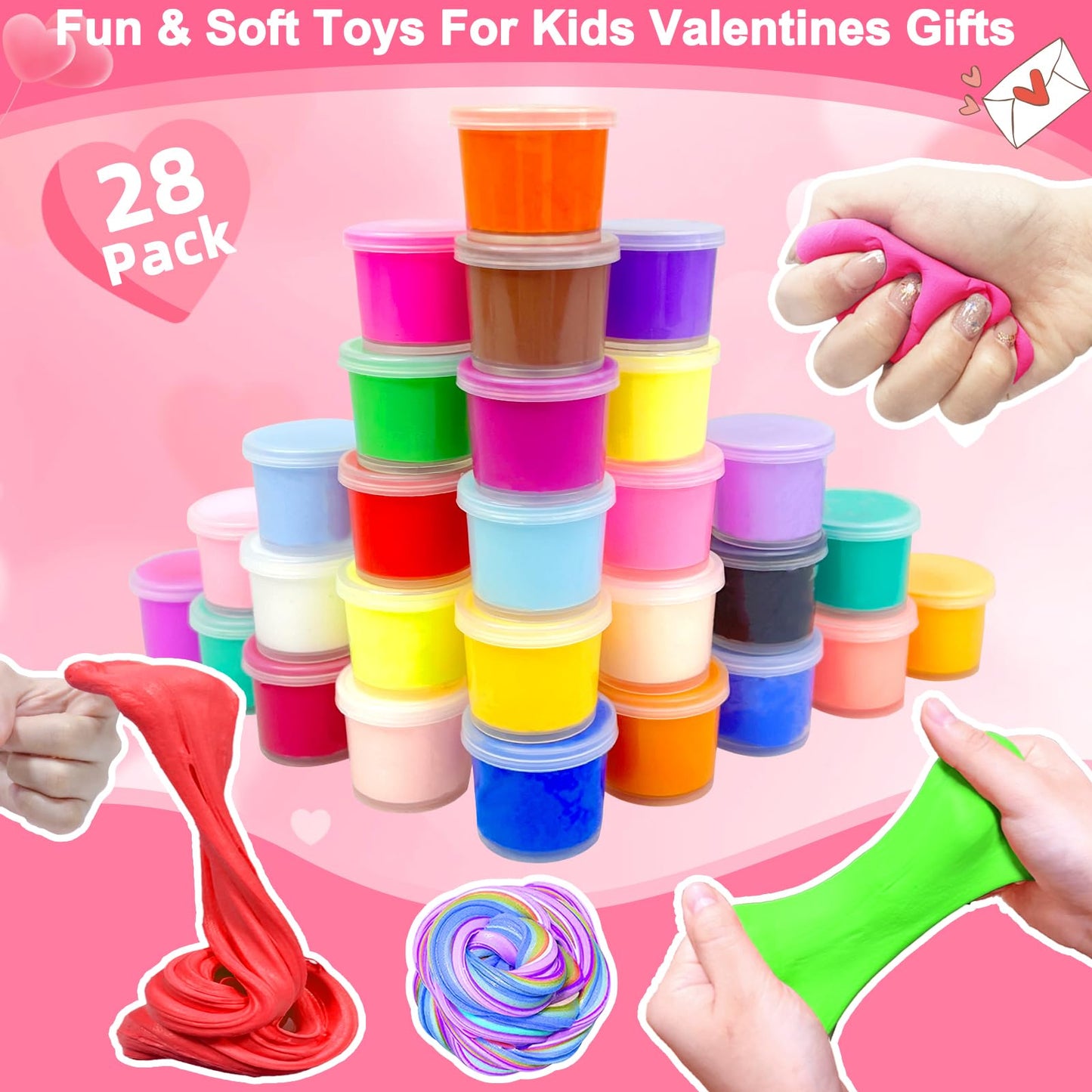 Valentines Gifts For Kids 28 Pack Prefilled Valentine Butter Slime Cup Bulk 28 Colors And 28 Valentines Cards For Kids School Cl