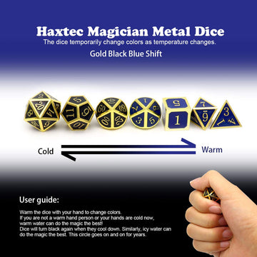 Haxtec Temperature Color Chaning Metal DND Dice Set Gold Blue Polyhedral D&D Dice for RPG Dungeons and Dragons-Gold Black Blue S
