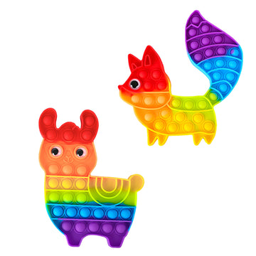 2 Packs Animals Fidget Toys,Push Bubble Sensory Toy For Kids,Rainbow Squirrel Alpaca Stress Reliever Squeeze Toys Set Educationa