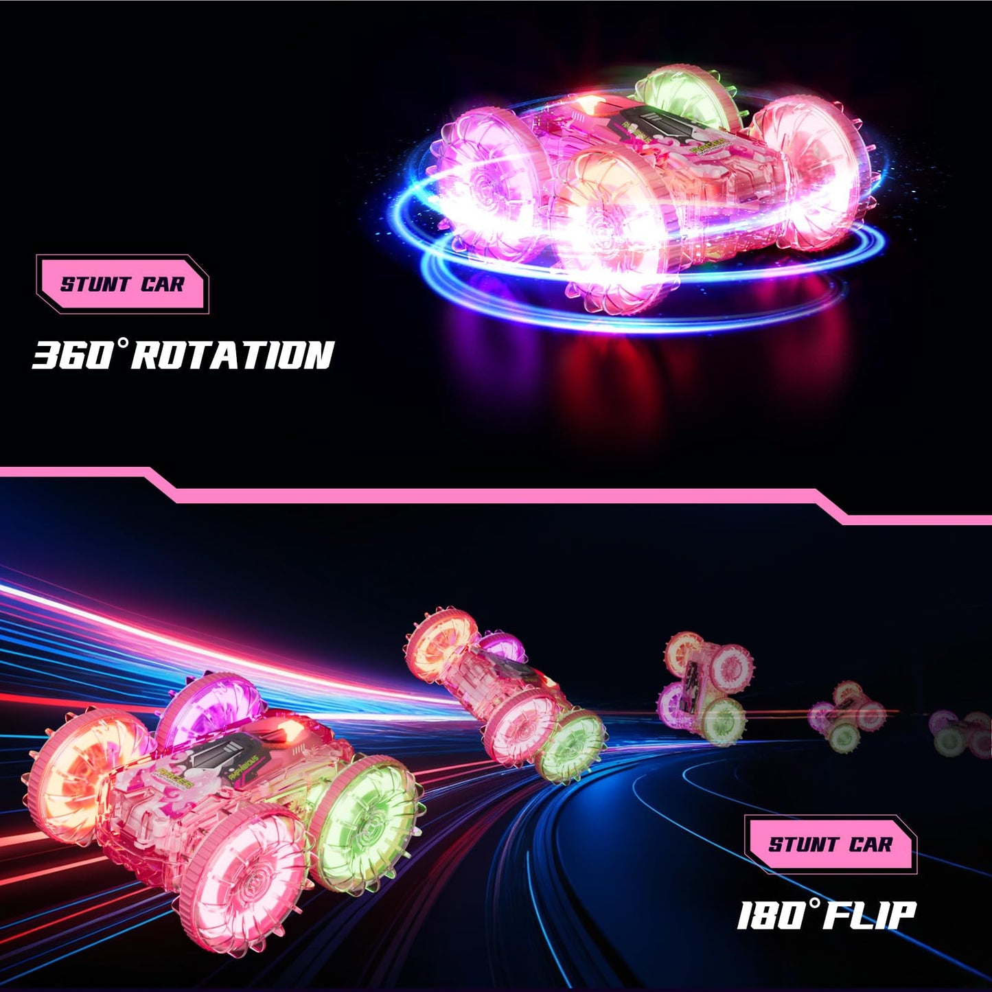 BFUNTOYS Amphibious Remote Control Car for Water or Land Play, RC Car for Kids Girls with LED Lights 4WD Stunt Car Pink Pool Toy
