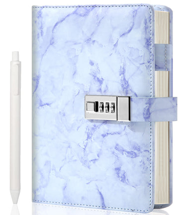 Cagie Marble Diary With Lock For Girls And Women, A5 Secret Journal With Lock 192 Pages Waterproof Girls Locked Diary With Pen, Password Locked Journals For Teen Girls, Purple