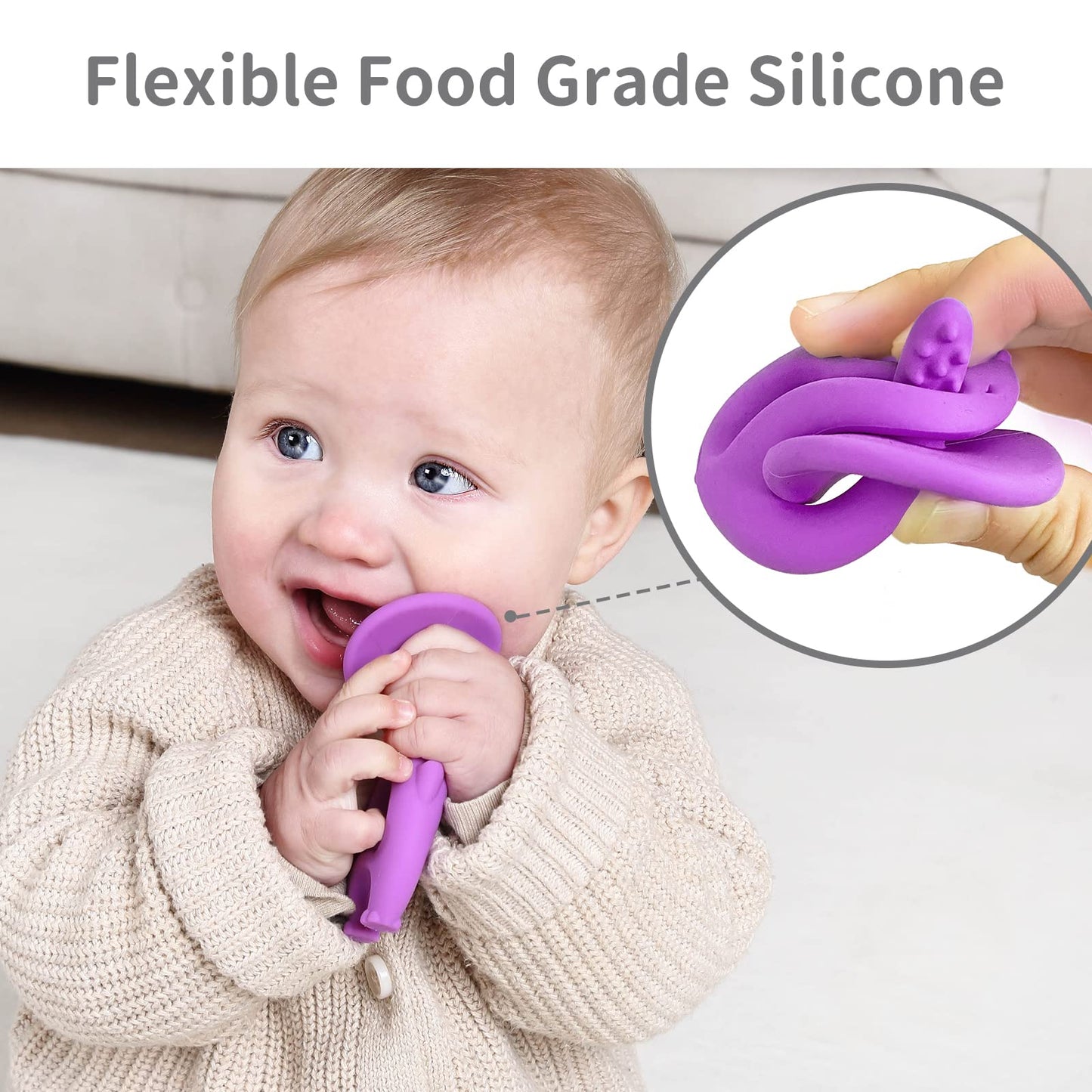 Mombella Baby Teething Toys For Babies 3 6 12 Months With Attachment To Clip On, Soft Silicone Teether Toys, 2 In 1 Elephant Tee