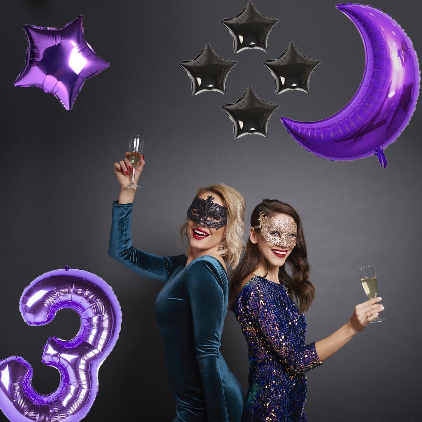 Naninuneno 12Th Birthday Decorations Set For Girl Women Boy Men, Purple Black 12 Happy Birthday Balloons Supplies With Purple Nu