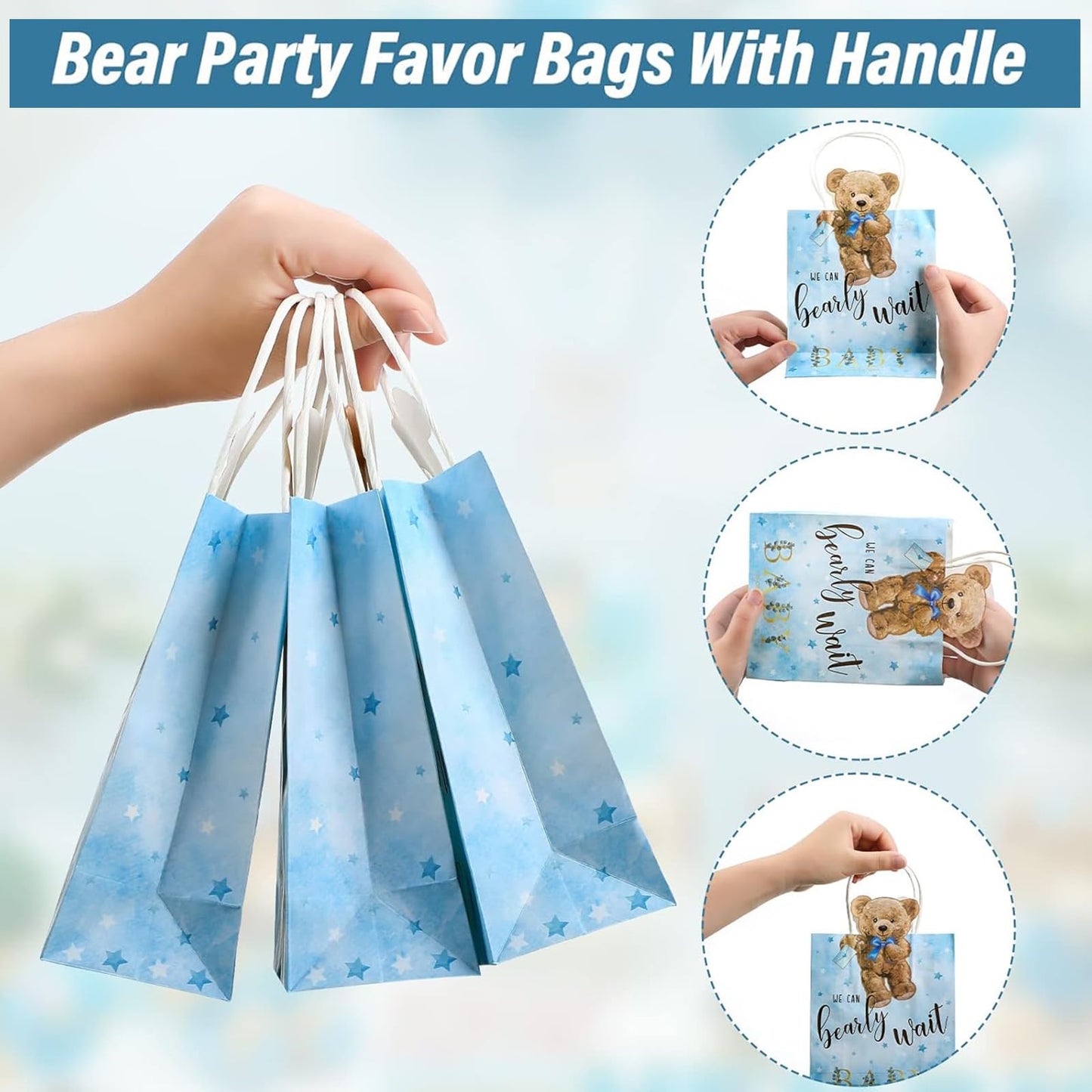 Tinlade 48 Pcs Bear Baby Shower Bags Bear Paper Gift Bags With Handles We Can Bearly Wait Baby Shower Party Favors Decorations For Birthday Party Wedding Games Prizes
