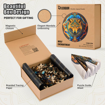 Leogor Mosaic Wooden Jigsaw Puzzles For Adults With Whimsical Pieces – Exquisite Wolf Gifts Featuring Unique Animal-Shaped Wood Pieces – Beautiful Design, 350 Pieces, Large 15'' X 14.8''