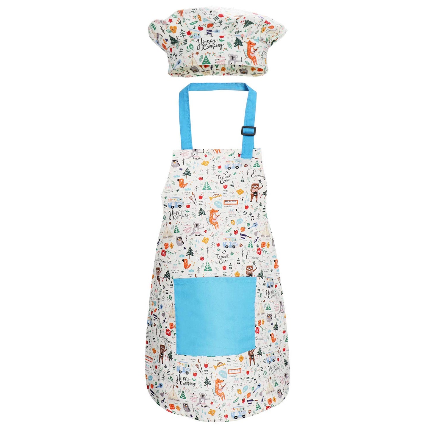 Kids Apron and Chef Hat Set, Cute Children Baking Aprons with Adjustable Neck Strap and Pockets for Girls Boys Cooking Baking Pa