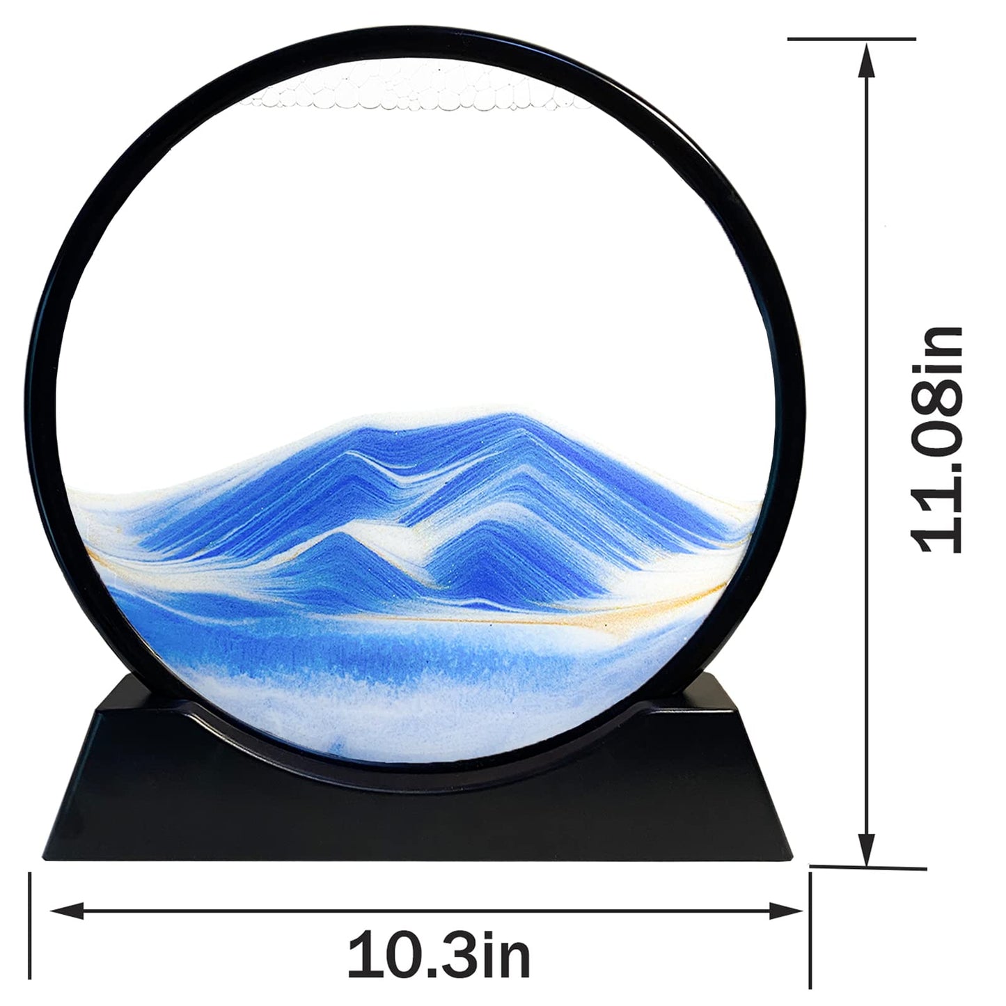 Hyugf 12'' Moving Sand Art Picture Ocean Decor - 3D Deep Sea Sandscape Liquid Motion, Round Glass Frame Display Flowing Sand Rel