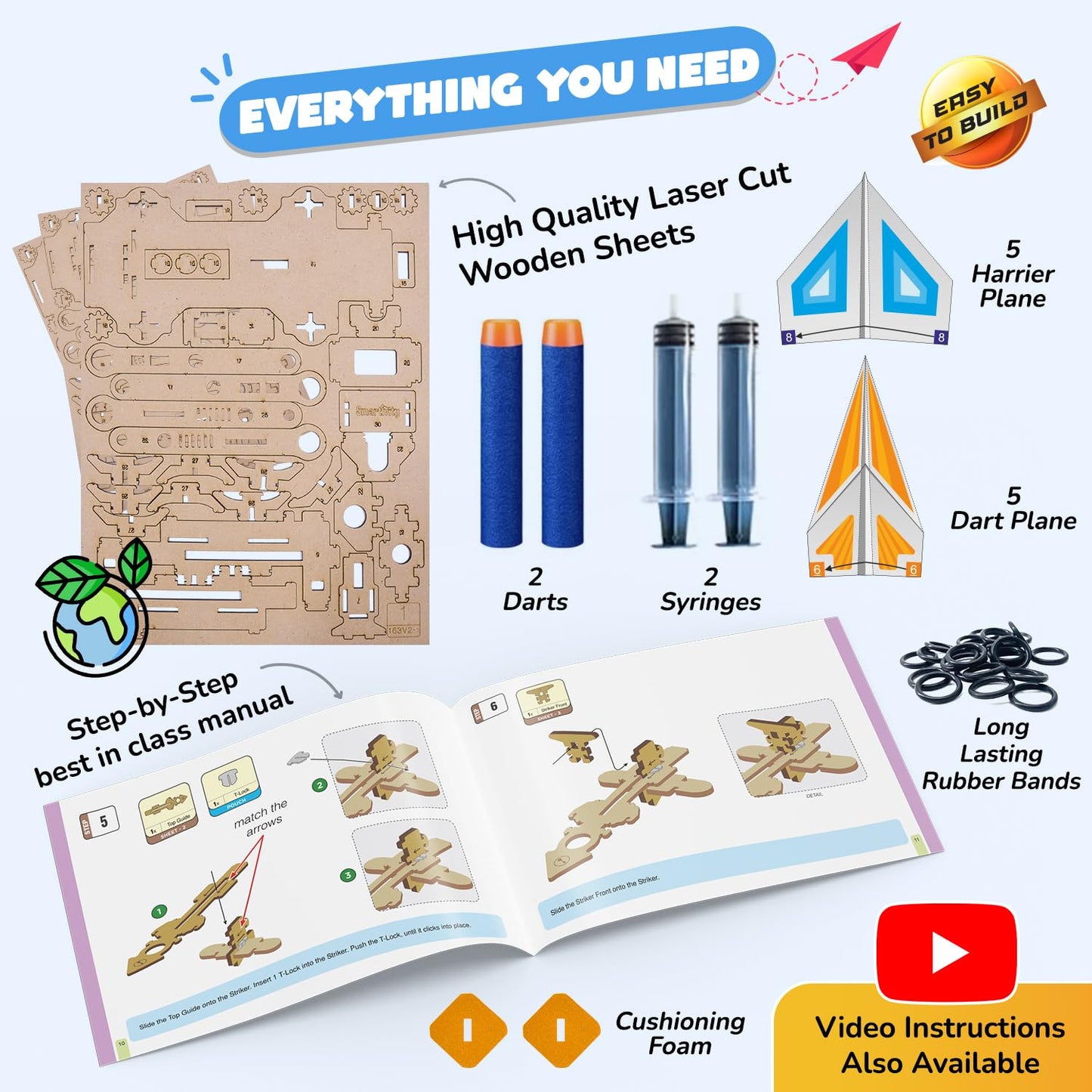 Smartivity 2in1 Hydraulic Airplanes & Darts Launcher STEM Toy for Kids 6-14 | DIY Science Kit & Engineering Game for Boys & Girls