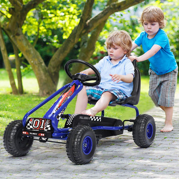 Costzon Go Kart For Kids, 4 Wheel Pedal Powered Go Cart With Adjustable Seat, Handbrake & Non-Slip Wheels, Outdoor Racer Ride On Pedal Car, Gift For Boys Girls (Blue)