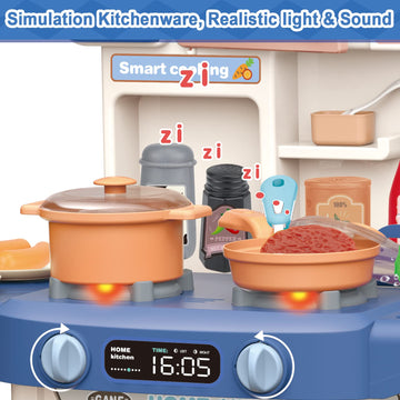 deAO Kids Kitchen Playset 35PCS Play Kitchen Toys Accessories with Sounds Lights,Cooking Stove Steam,Pretend Play for Toddler Ag