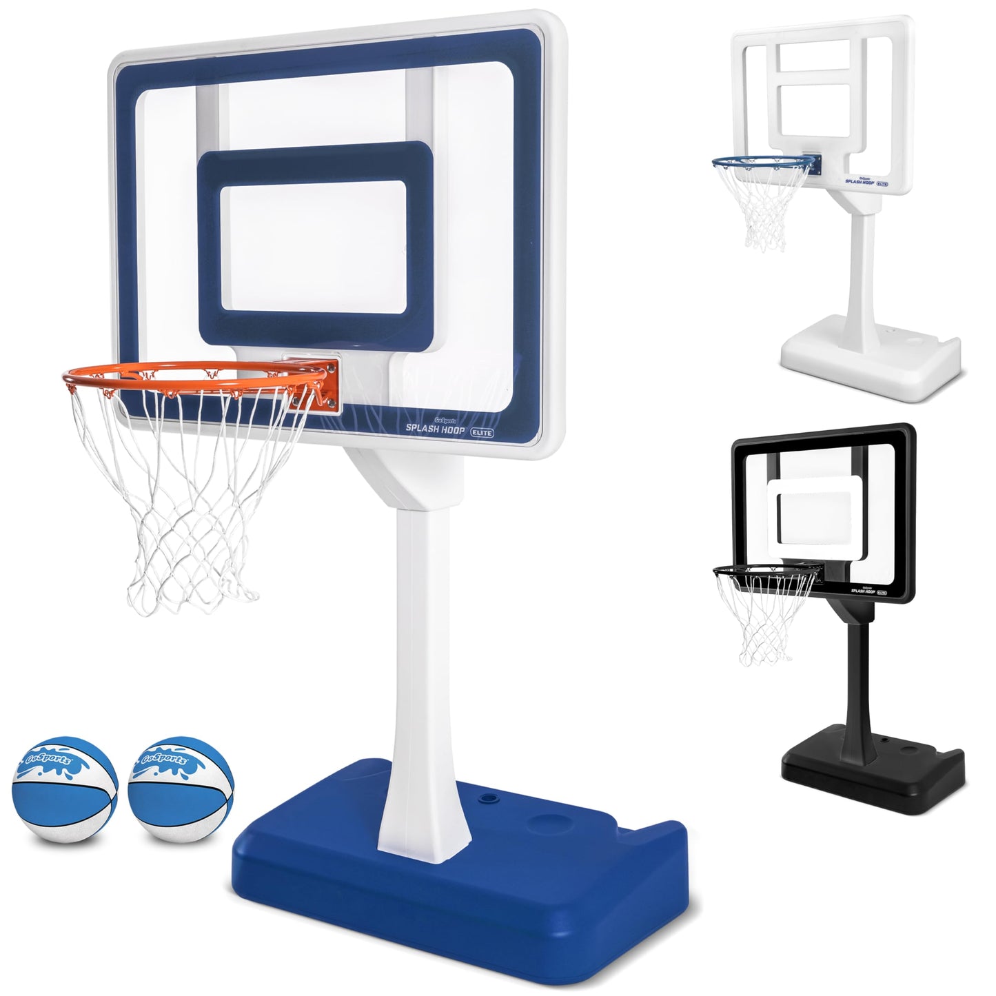 GoSports Splash Hoop advanced Pool Hoop Basketball Game with Water Weighted Base  Adjustable Height  Regulation Steel Rim and 2 Pool Basketballs