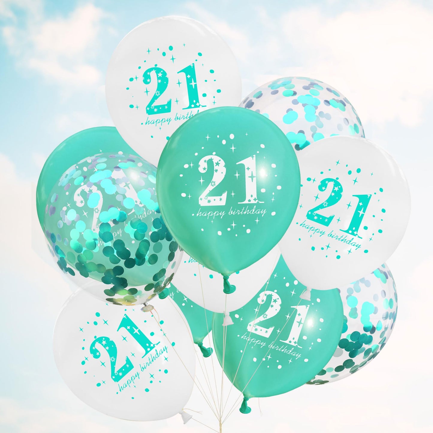 18Pcs Happy Birthday Balloons Decorations Teal Blue White 21St Birthday Balloons Decoration Happy 21St Birthday Confetti Latex B