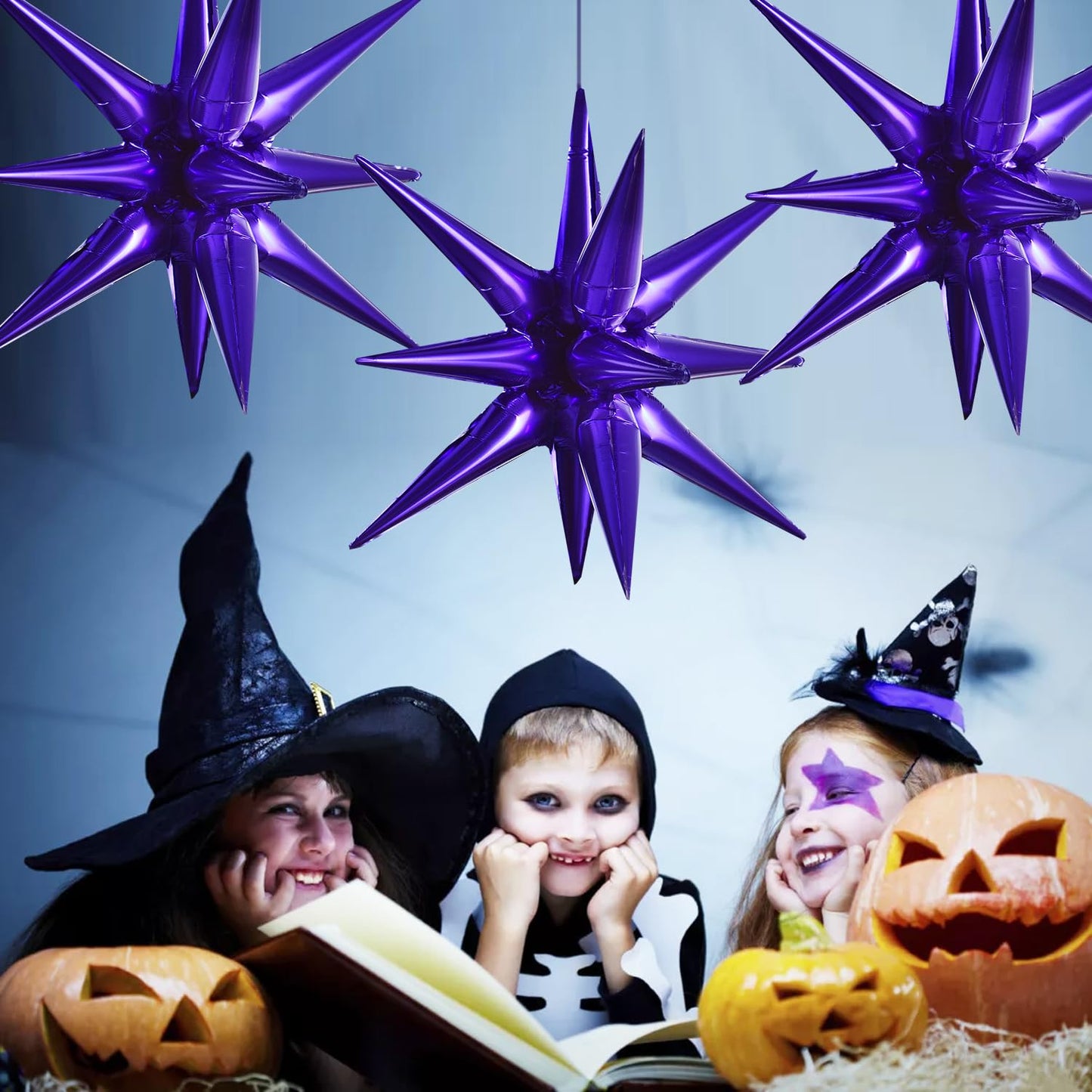 Toniful 4 Pcs 22Inch 4D Dark Purple Explosion Star Mylar Balloons 14Point Purple Star Balloons For Party Backdrop Christmas,New