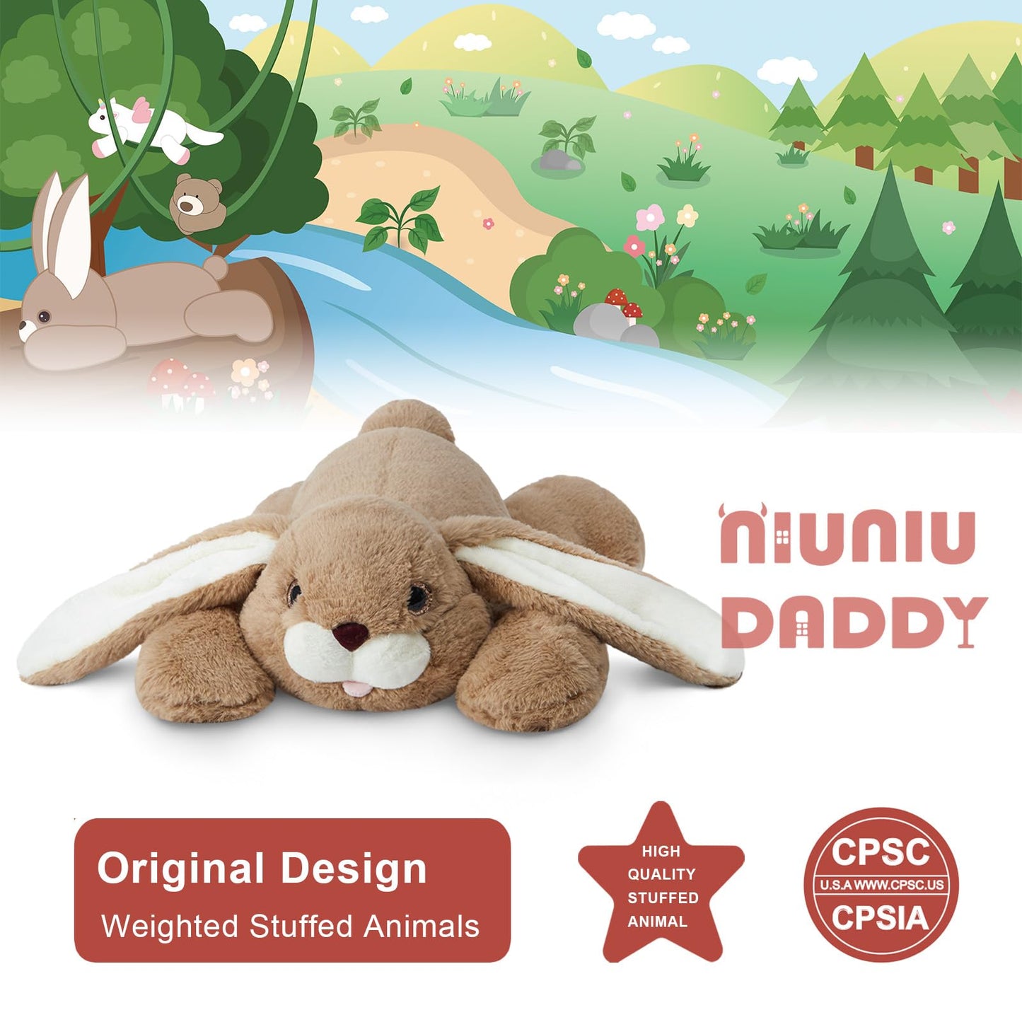 Niuniu Daddy 20'' | 3.3 Pound Bunny Weighted Stuffed Animals for Kids Adults, Soft Rabbit Plush Animal Calming Toys for Sleeping