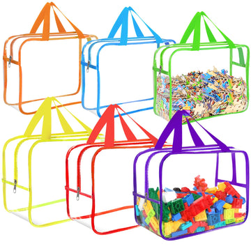 6 Colors Large Toy Storage Bags with Labels, Reusable Clear PVC Board Game Storage, Travel Waterproof Organizer Bags with Zipper