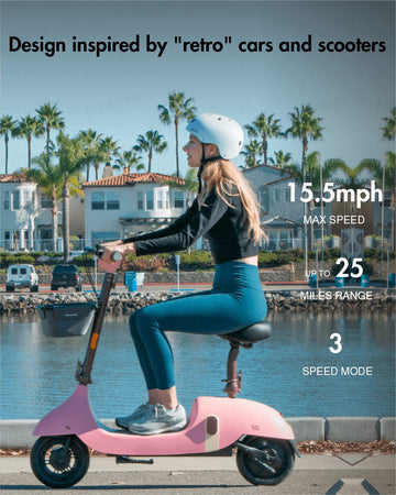 Okai Ea10 Electric Scooter With Seat For Adults, Up To 25 Miles Range & 15.5Mph, Retro-Style Seated E-Scooter, Moped Scooter Bik