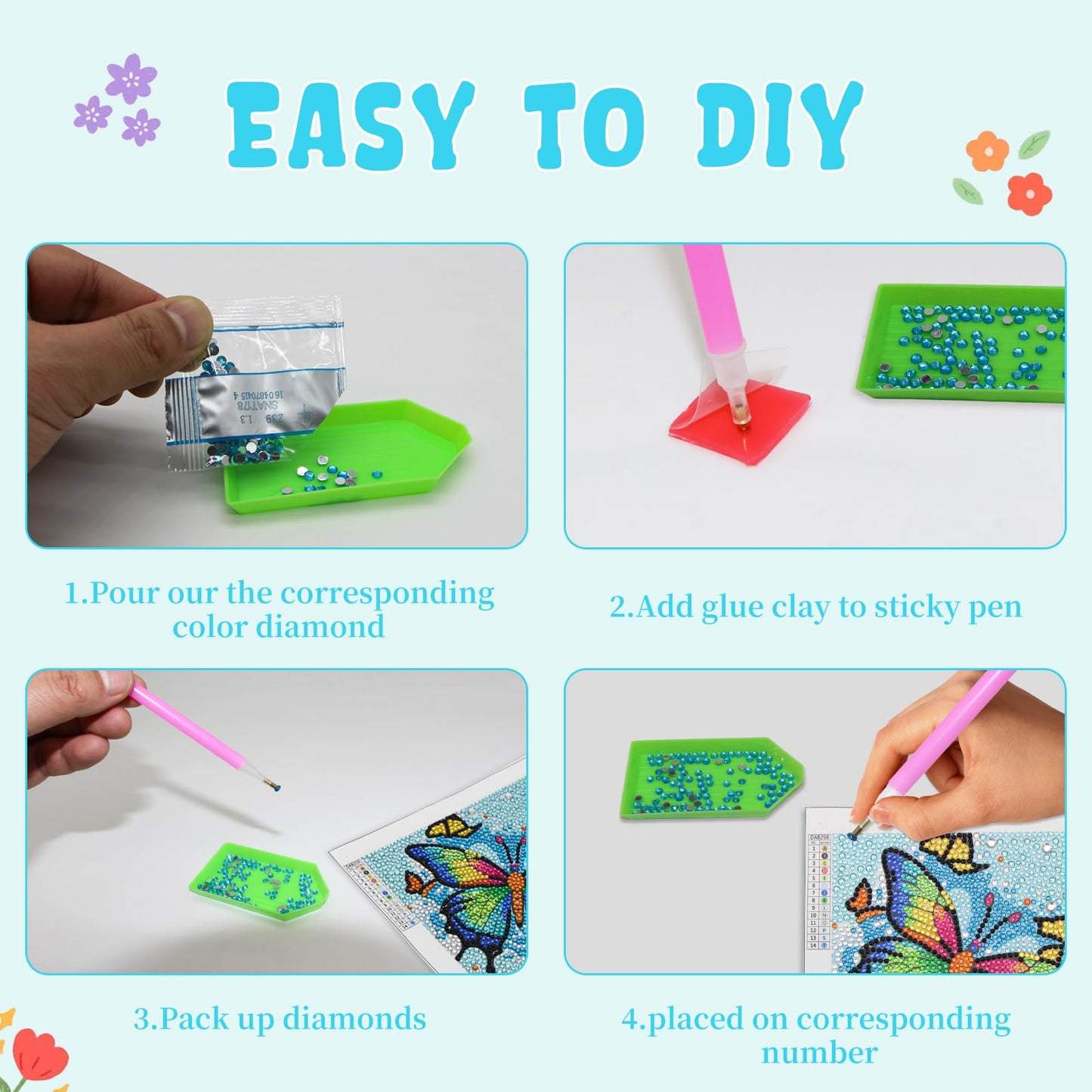 Libfx Diamond Art Kits For Kids 4 Pcs Diamond Art For Kids Girls Boys Beginners Arts And Crafts For Kids Ages 8-12 (Cat Butterfl