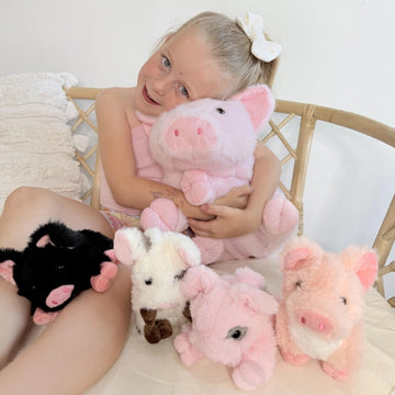 Beniny 5Pcs Pig Stuffed Animals Set, Large Mommy Pink Stuffed Pig Plush 15.7'' With 3 Baby Piggy In Her Zippered Tummy, Cute Pig
