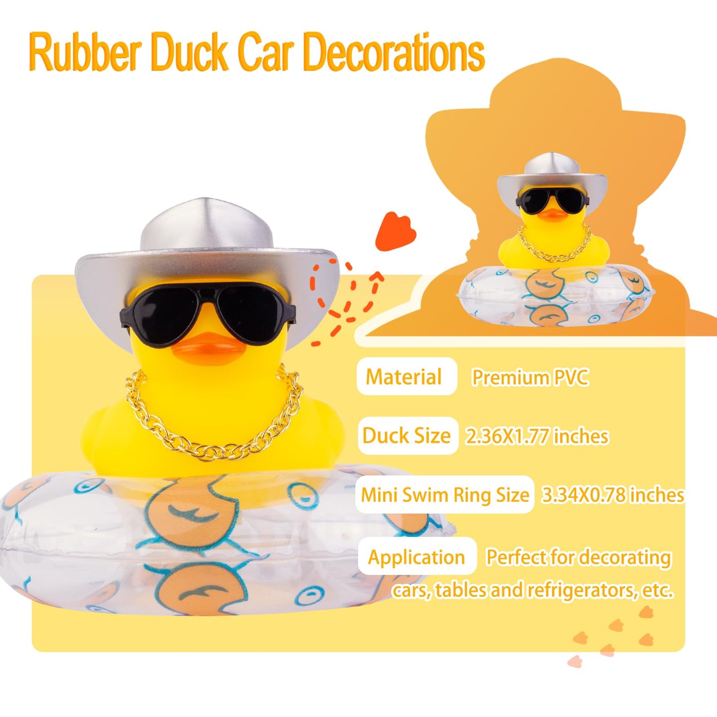 Mumyer Car Rubber Duck 2Pcs Duck Car Dashboard Decorations Yellow Duck Car Ornaments For Car Dashboard Decoration Accessories Wi