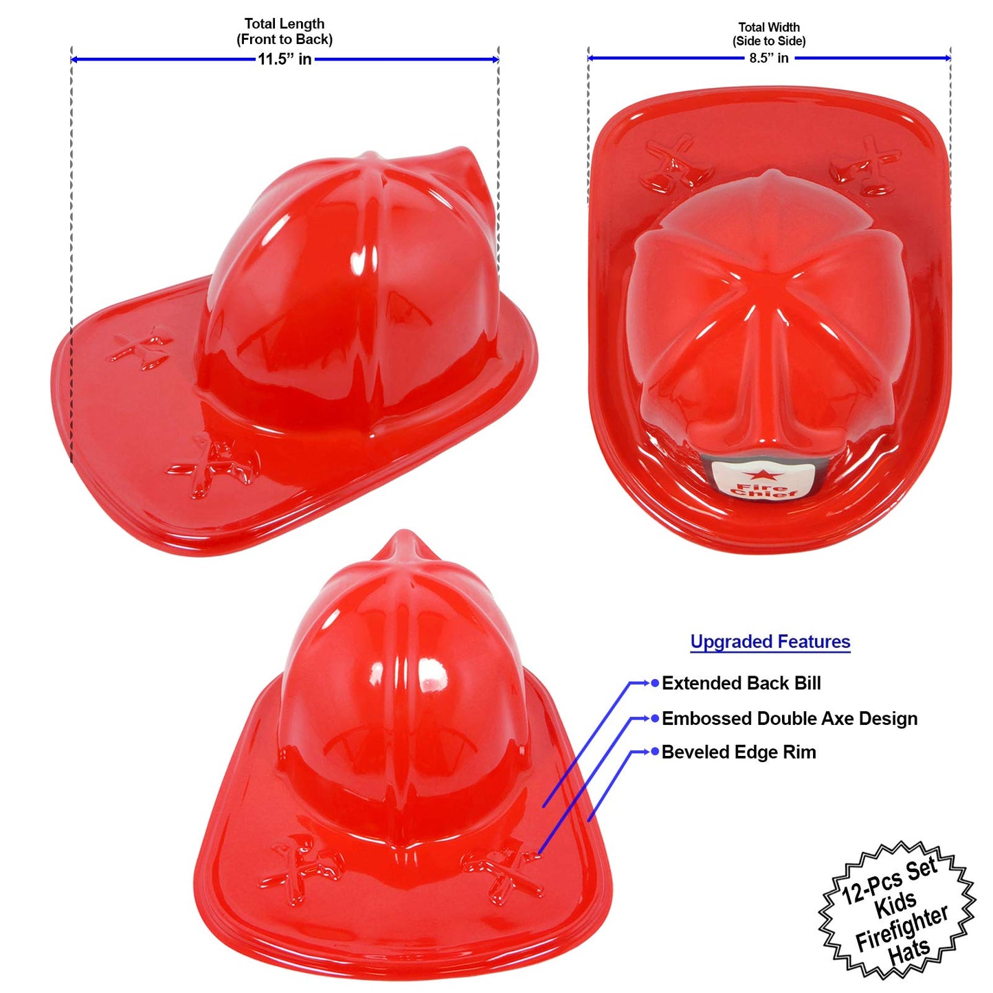 AnapoliZ Kids Firefighter Hat | 12 Pcs Plastic Fire Hats for Kids | Double Axe Fire Chief Theme Party | Fun, Safe, Soft Firefigh