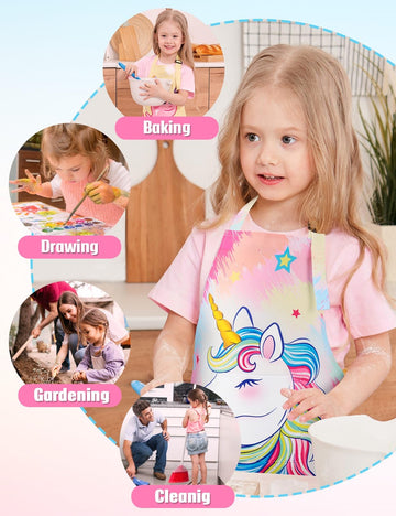 Wernnsai Kids Aprons - Unicorn Art Aprons For Girls Kids Waterproof Toddler Chef Aprons Cooking Baking Painting Gardening Apron For Kids With Pocket Kitchen Classroom Art Smocks Age 2-5 Years