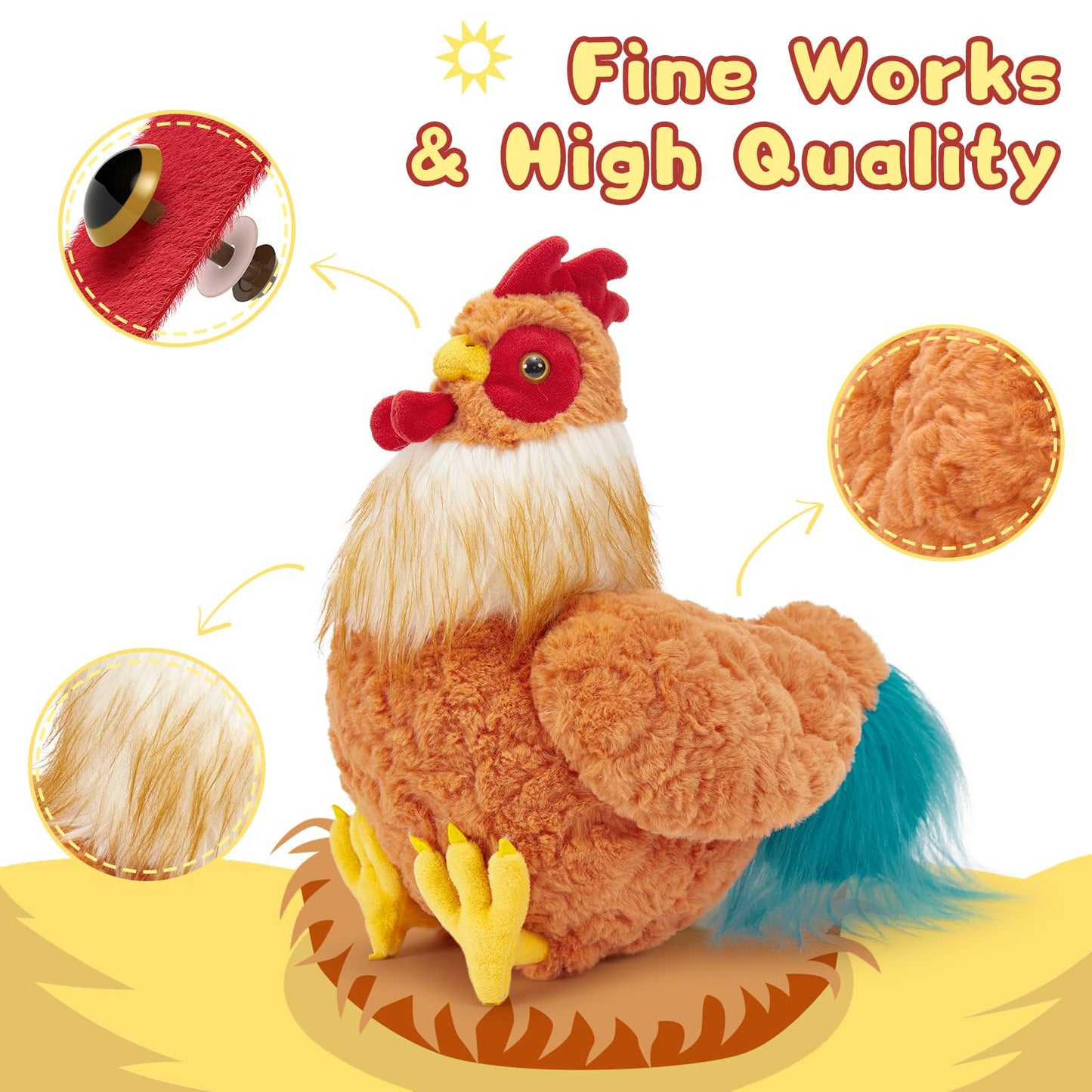 Tezituor 18 Inch Big Chicken Stuffed Animal, Realistic Yellow Plush Rooster for Kids, Soft Polyester Toy for Christmas, Easter, Birthday