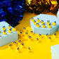 Weysat Mini Cheer Resin Ducks - 60 Pcs Blue Bow Figurine, 0.79" Decorative Centerpieces for Cheerleader Gifts, Yellow/Blue