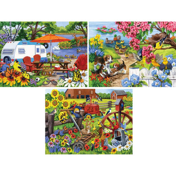 Bits And Pieces – Value Set Of Three 500 Piece Jigsaw Puzzles For Adults – Colorful Flowers Farm And Animal Jigsaw Puzzles By Artist Nancy Wernersbach, Completed Puzzle Size: 18' X 24'