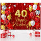 40th Birthday Backdrop Banner Decorations Red and Gold for Women Men Happy 40 Years Old Bday Background Photography Party Decor