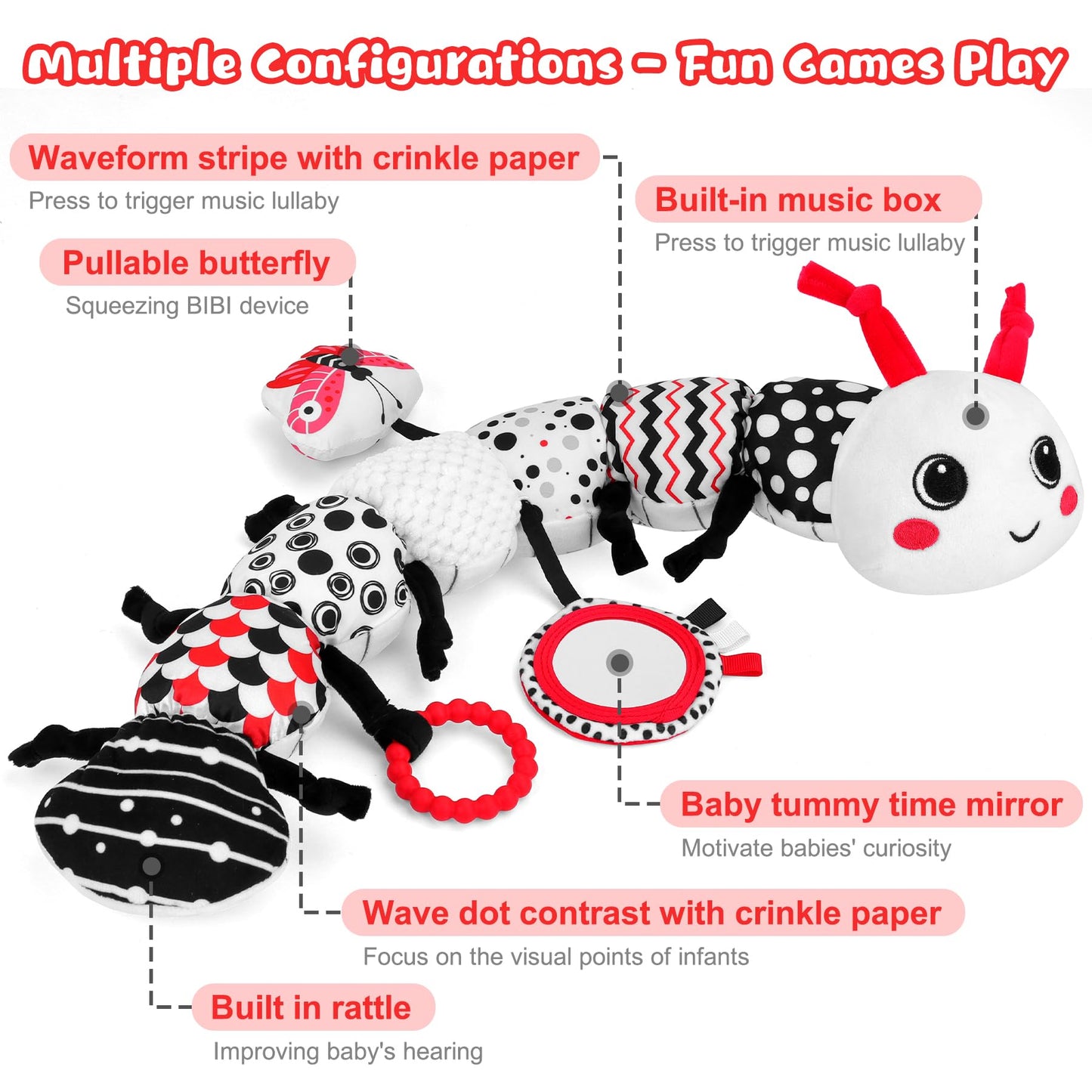 Baby Toys 0-12 Months - Musical Caterpillar Stuffed Animal Soft Plush Toys for Infant Girls Boys 3 6 12 Months Tummy Time Sensor