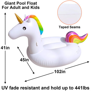 Turnmeon 102'' Giant Flamingo Pool Float Inflatable Summer Beach Float Swimming Pool Party Toys Ride-On Lounge Raft Water Pool F