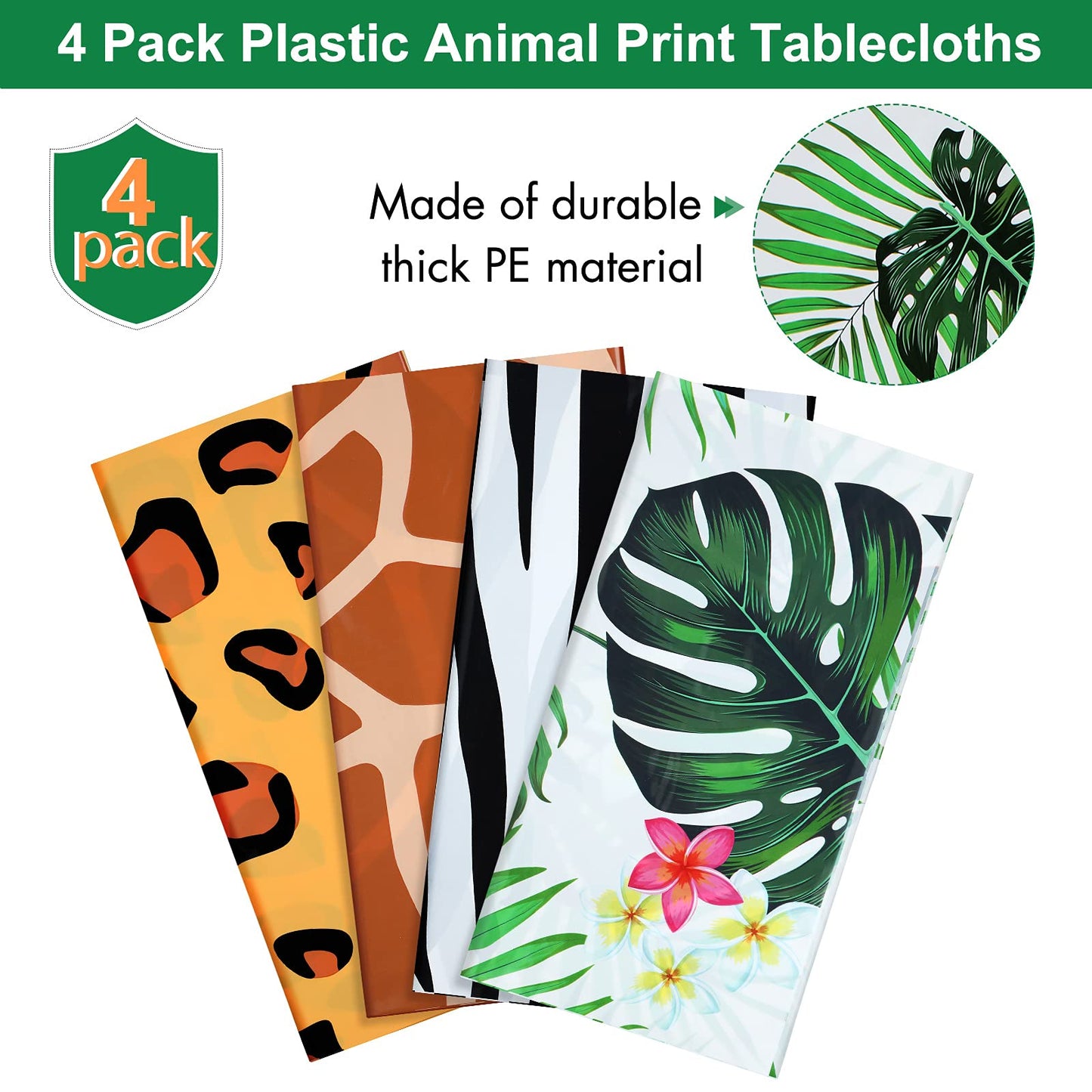 Animal Safari Tablecloth Jungle Animal Theme Tablecover Tiger Zebra Giraffe Print Table Cover Tropical Leaf Tablecloth Party Sup
