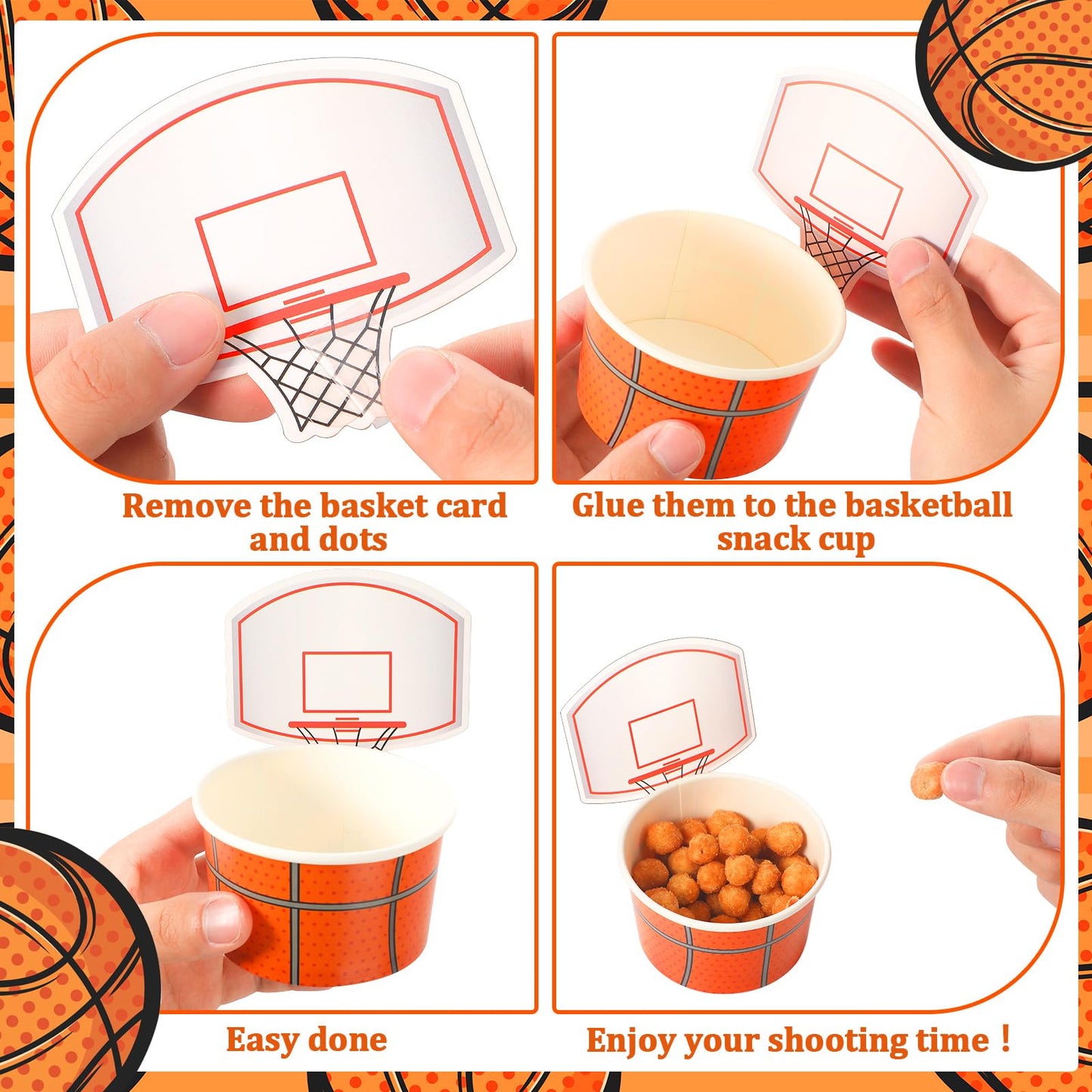 Sunnyray 48 Sets Basketball Hoop Snack Cups With Cards Basketball Party Supplies Paper Basketball Cups Disposable 8 Oz Treat Foo