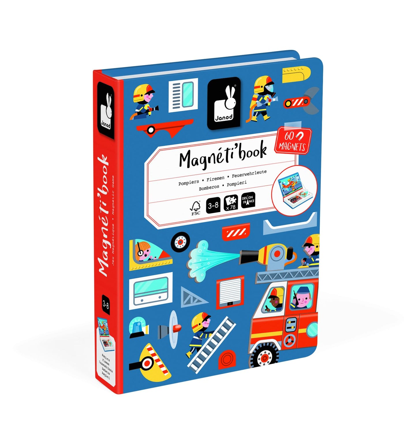 Janod - Magn  ti'Book Firefighters - Magnetic Educational Game 60 Magnets + 18 Models - Children's Toy Made of Cardboard - Devel