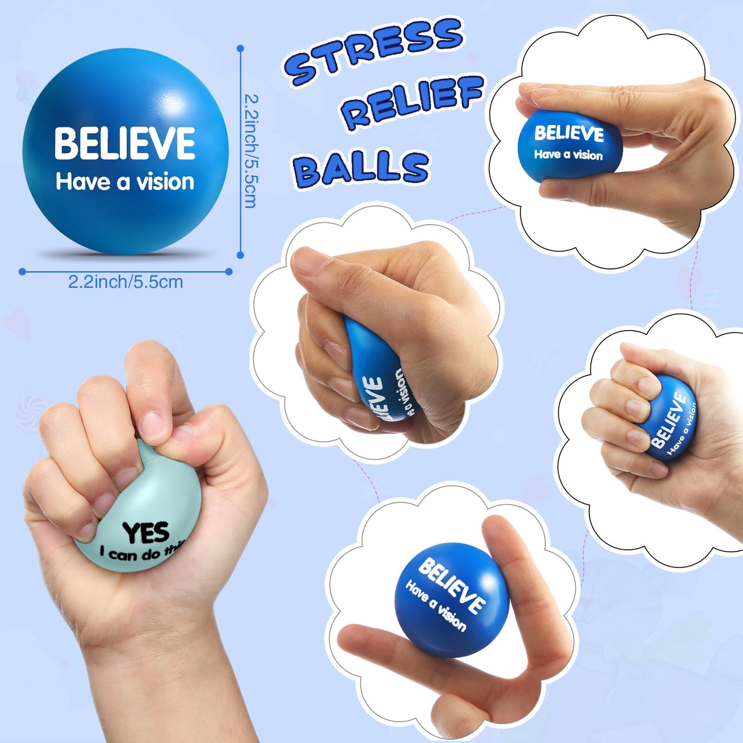 Liliful 48 Pieces Motivational Stress Balls Bulk for mature-themeds Fidget Toys Inspirational Squeeze Balls Valentine's Day Employee Appreciation Gift mature-themed Goodie Bag Stuffer 2.2 Inch(Blue)