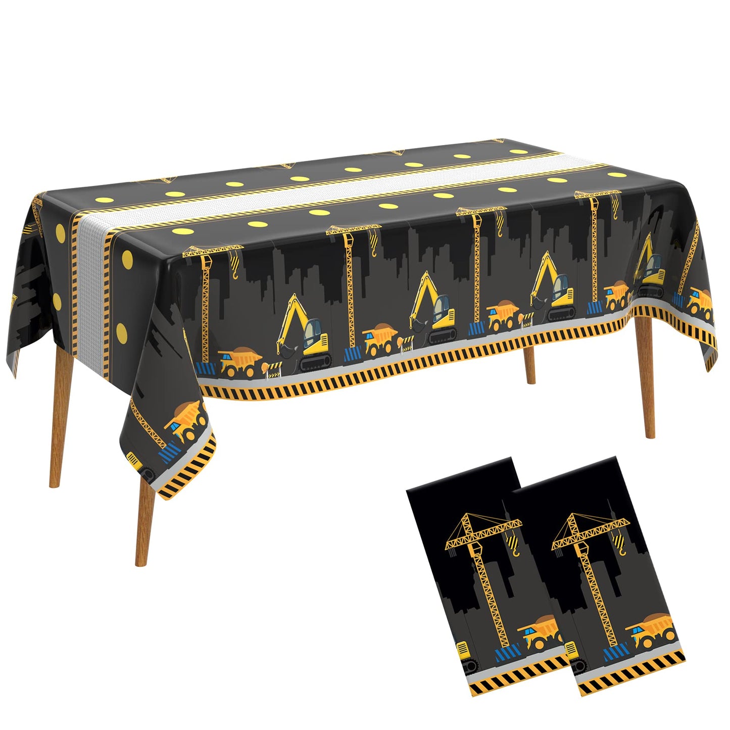 2 Pcs Construction Table Cloth Plastic Disposable Construction Birthday Party Supplies Tablecloth Rectangle Dump Truck Table Cov
