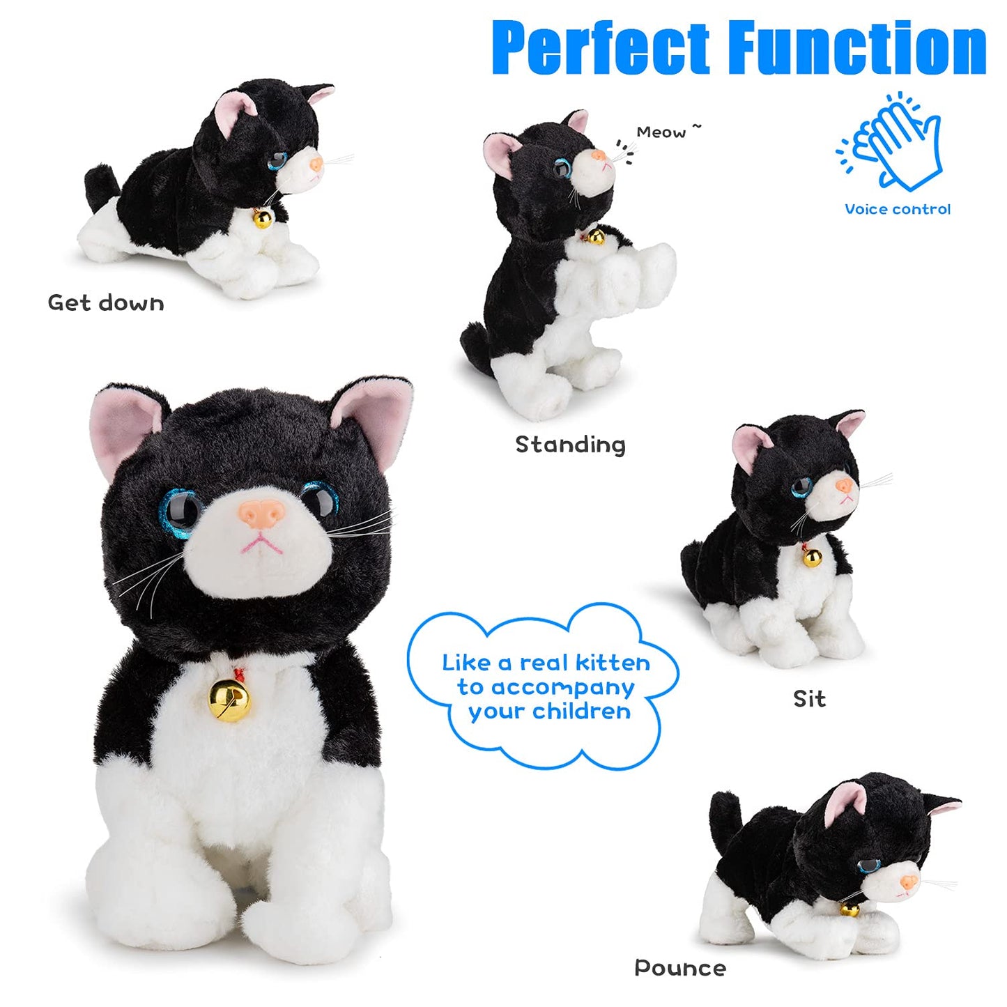 Smalody Interactive Electronic Plush Toy - Upgrade With Led Light Eyes Animated Sound Control Electronic Pet, Robot Cat Kitten Toys Gifts For Boys & Girls Kids Birthday Christmas (Black)