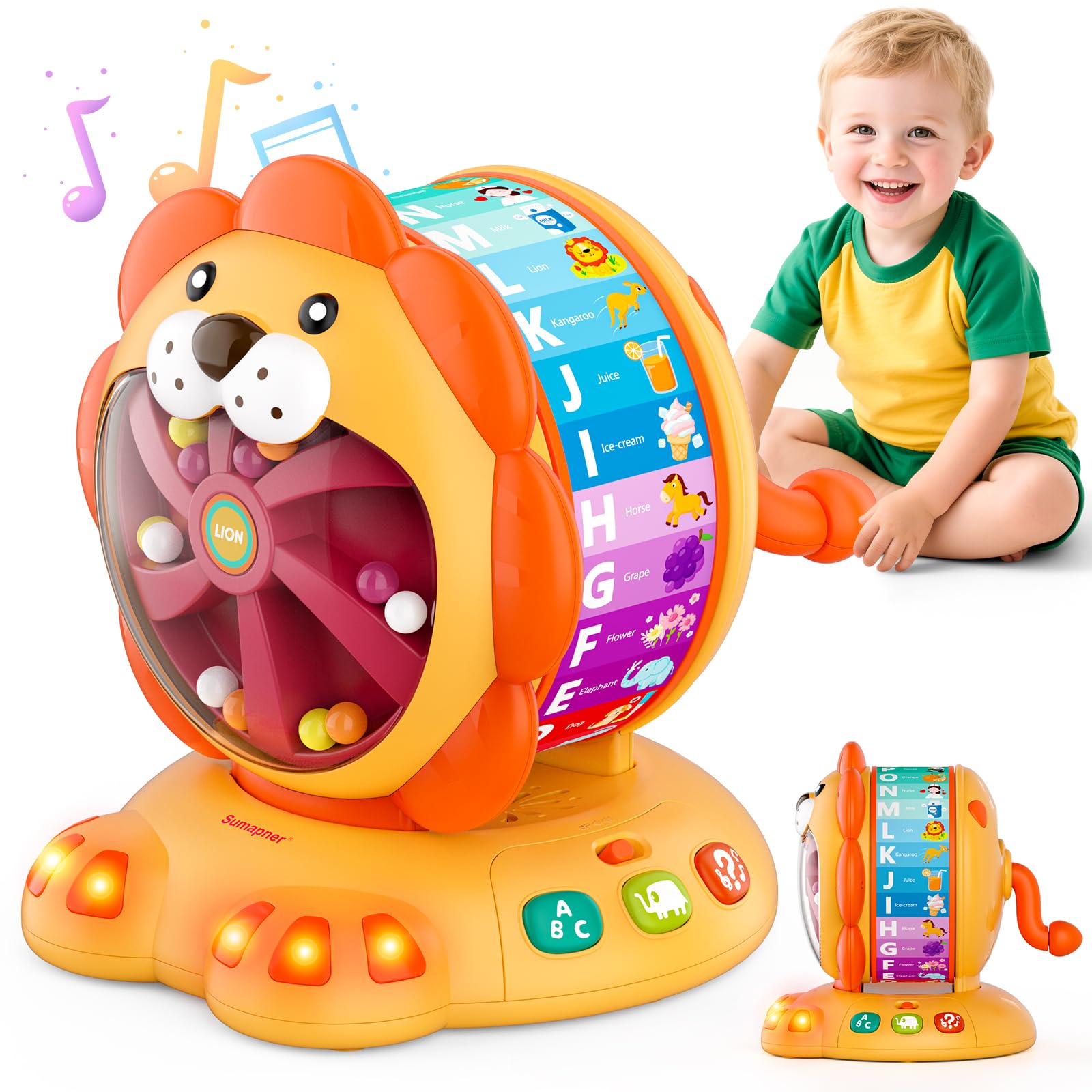 Alphabet Learning Toys for Toddlers 1-2 Year Old, Lion Spin and Sing ABC Letter Interactive Toys with Lights Sound, Musical Educ