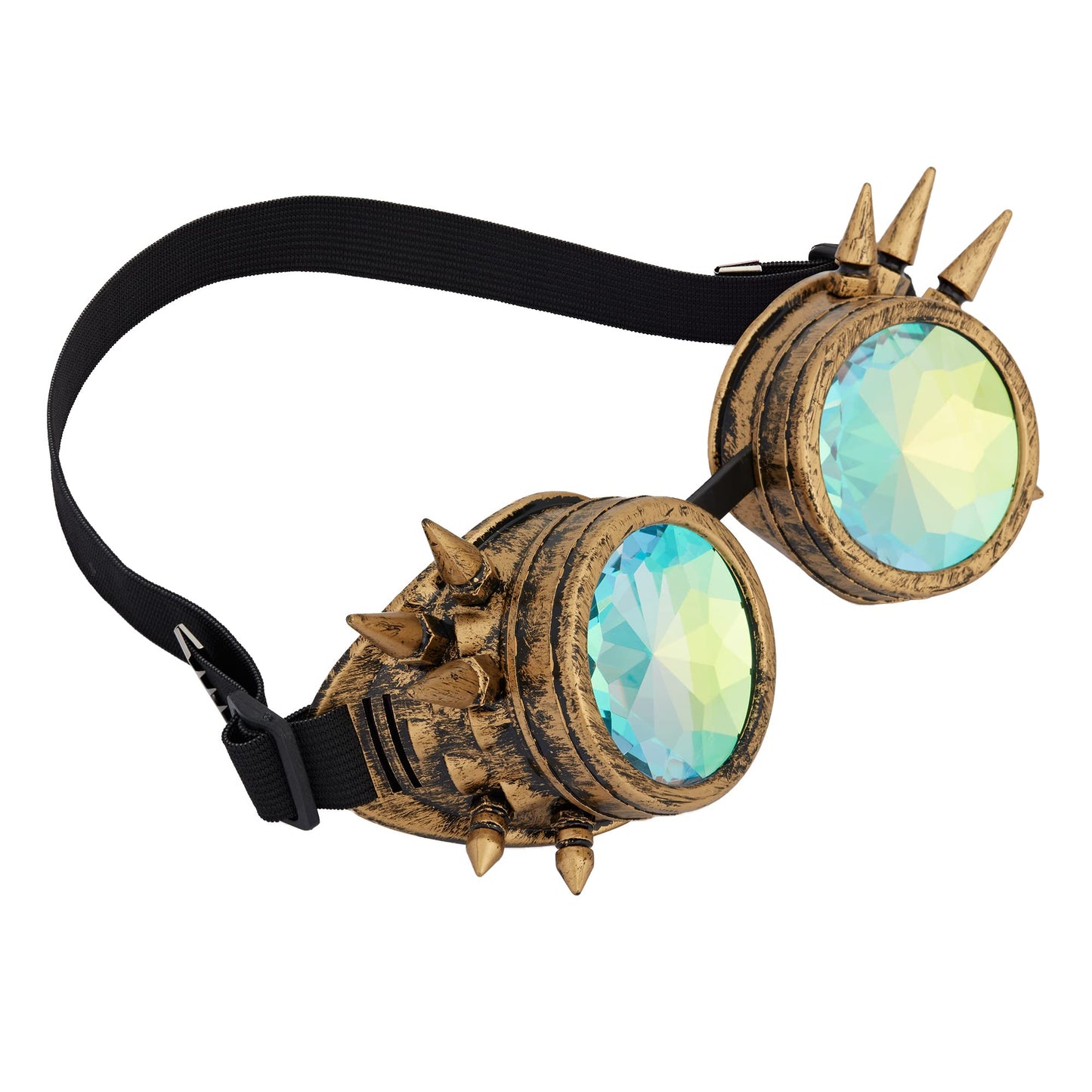 Omgreat Steampunk Glasses For Raves Trippy Psychedelic Kaleidoscope Goggles With Rainbow Crystal Glass Lens