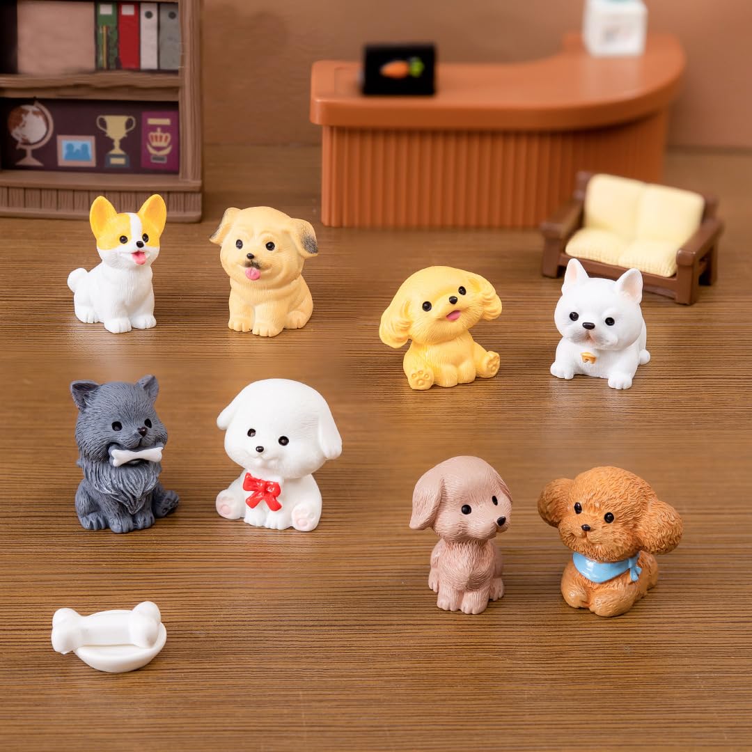 Pinenjoy 12Pcs Mini Dog Figurines Set Little Puppy Figures Cartoon Resin Animals Cake Toppers for DIY Easter Eggs Christmas Birt