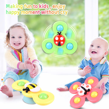 Suction Cup Spinner Toy For Baby 1 2 Year Old, 3Pcs Spinner Sensory Toys For Toddlers 1 3, Cartoon Baby Fidget Spinners Toys 12 Months Kids, High Chair/Dining Table/Window/Travelling (Colorful)